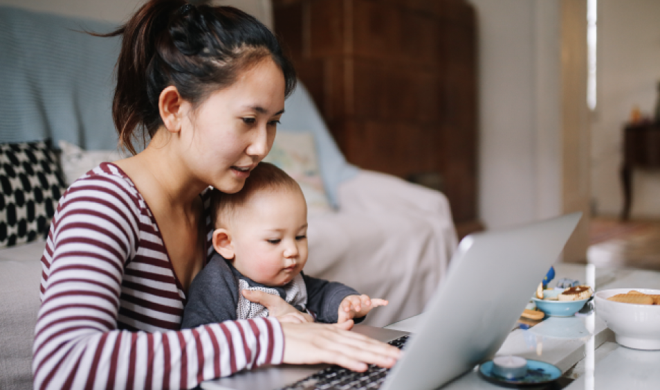 woman baby laptop