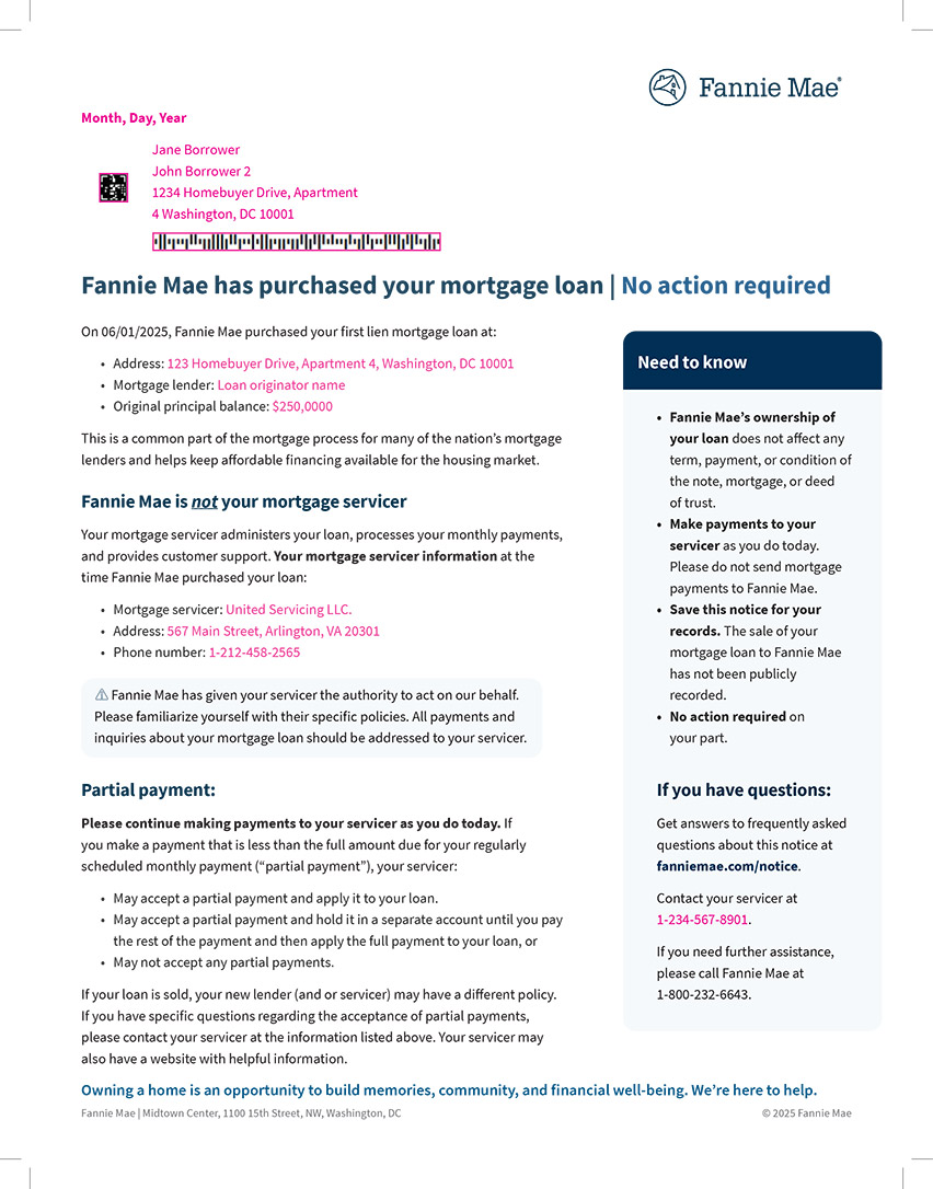 Sample Fannie Mae Loan Purchase Letter